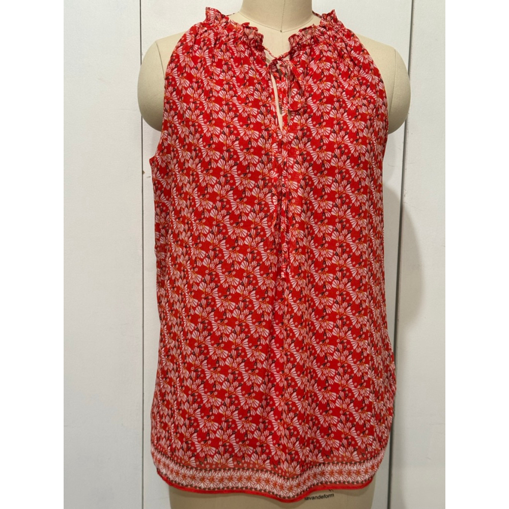 Women's MAX STUDIO Red & White Floral sleeveless tie neck blouse S